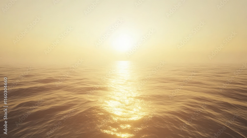 Fototapeta premium Calm ocean sunset with golden light reflecting on water.