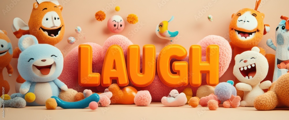 Fototapeta premium Joyful 3D cartoon animals surrounding the word 
