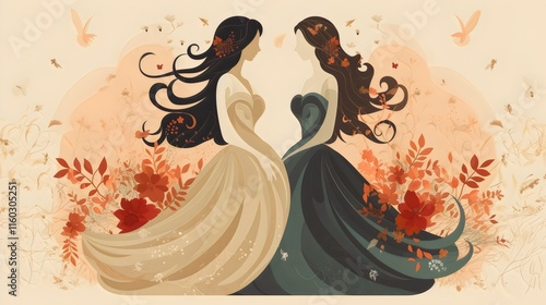 Romantic Lesbian Wedding Silhouette