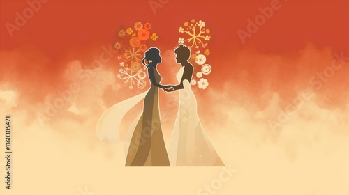 Romantic Lesbian Wedding Silhouette