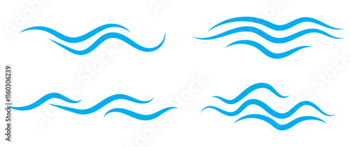 Wind icon set in blue design. Vector line art illustration isolated on white background photo