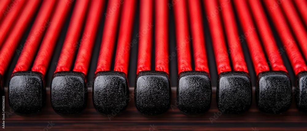 Naklejka premium Chinese new year heritage concept. Red matchsticks lined up in a row against a dark background.