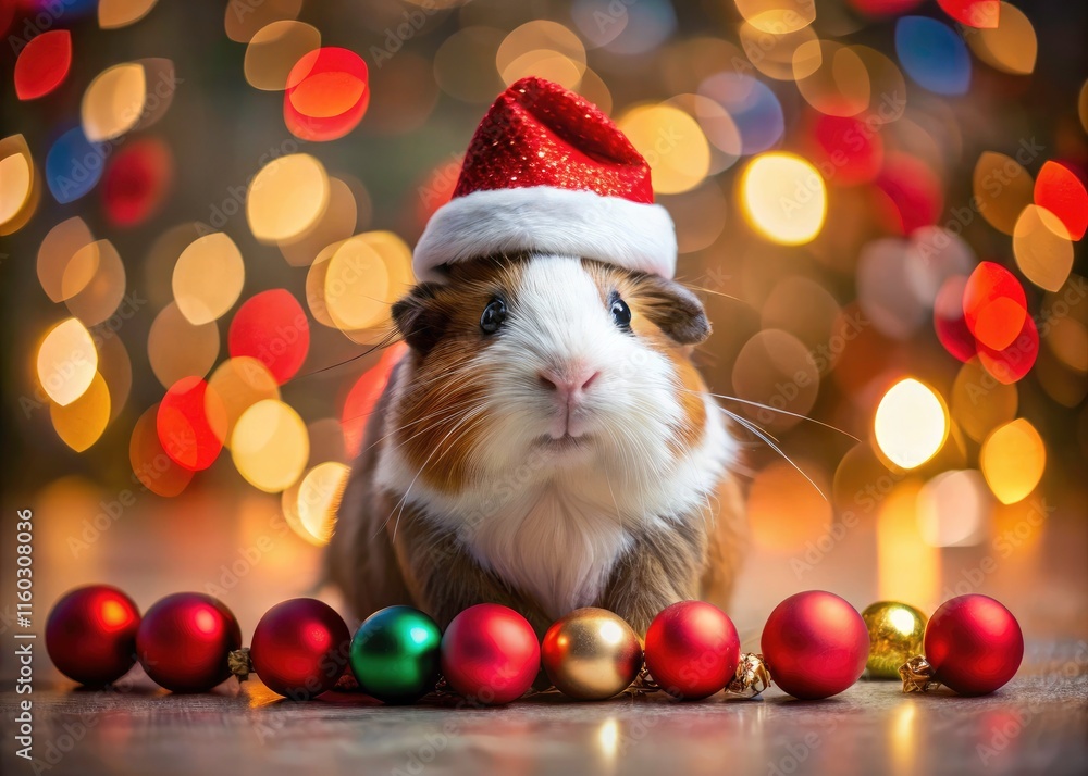 Adorable guinea pig celebrates Christmas! Macro photo, perfect for holiday cards. Adorable guinea pig celebrates Christmas! Macro photo, perfect for holiday cards.