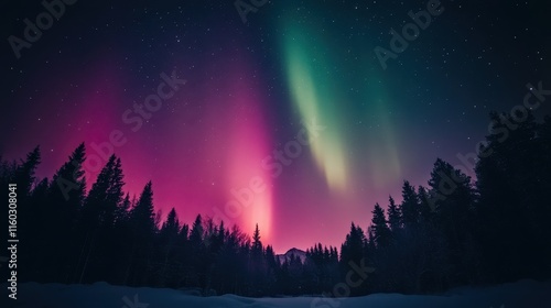 Wallpaper Mural Pink and Green Northern Lights Display Over Silhouetted Trees Torontodigital.ca