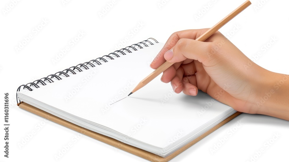 Hand writing on a blank spiral notebook with a pencil. Hand writing on a blank spiral notebook with a pencil.