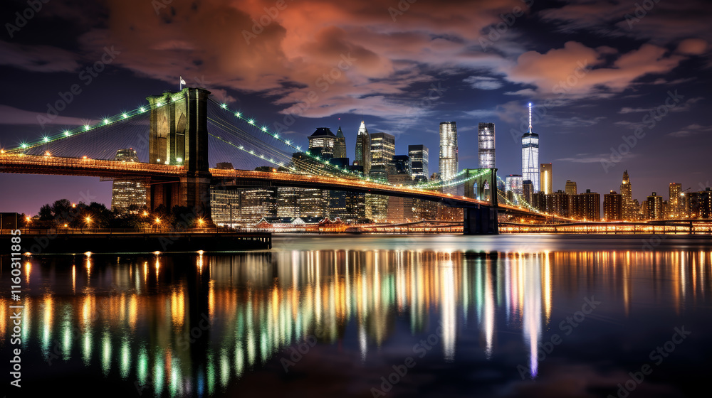 Fototapeta premium nyc_bright_bridge_landscape_at_night
