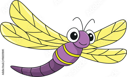 Cute dragonfly cartoon. Flat vector illustration. Wild life animals. Cute animal on white background