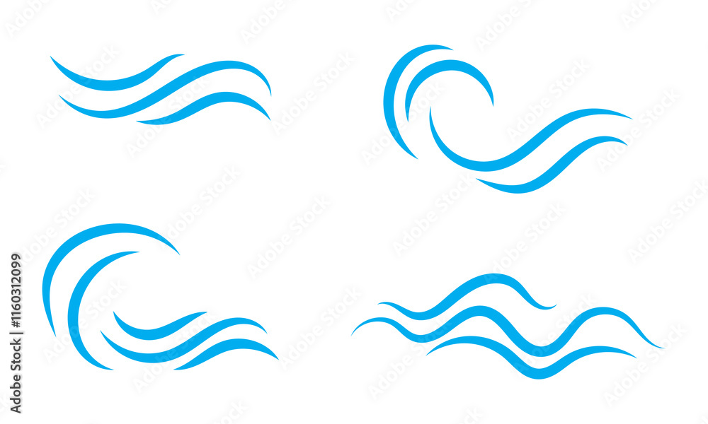 Fototapeta premium Water wave, sea wave set. Zigzag line. Water logo, symbol vector collection.