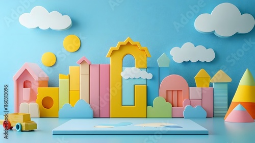 Colorful Geometric Papercut Typography on Minimalist Background