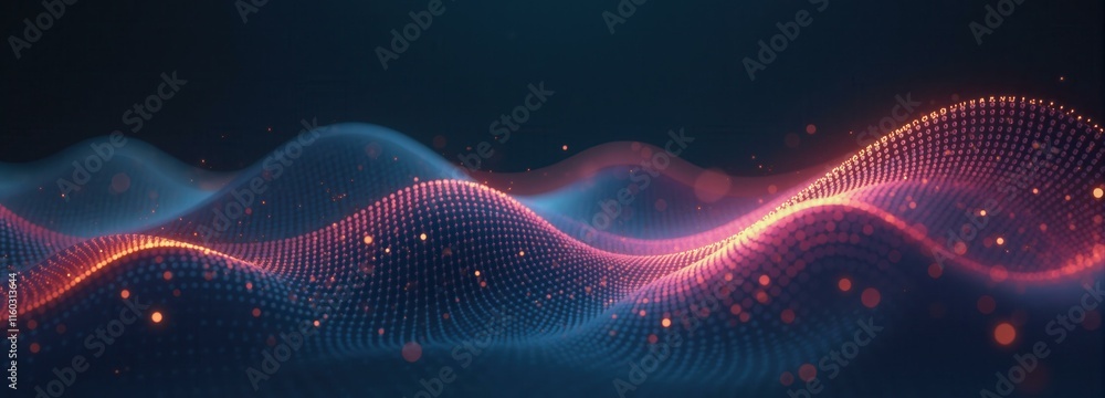 Fototapeta premium Abstract digital wave with glowing dots and bokeh lights, representing technology, data visualization, or a futuristic background.