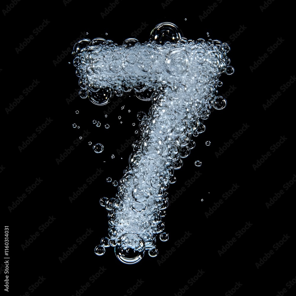 Sparkling Water Bubble Number 7 on Black Background Sparkling Water Bubble Number 7 on Black Background