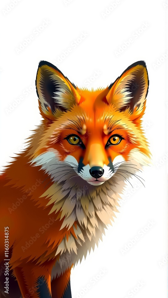 Obraz premium Vibrant red fox portrait on white background featuring stunning detail and realistic texture