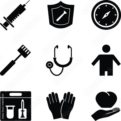 Medical Icons Healthcare, Protection, Hygiene, Tools, and Wellness