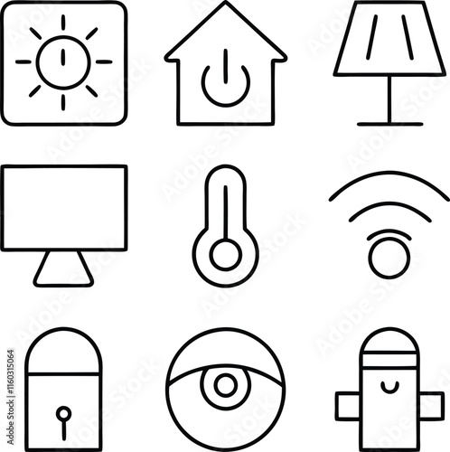 Smart Home Icons Automation, Security, Lighting, and Temperature Control