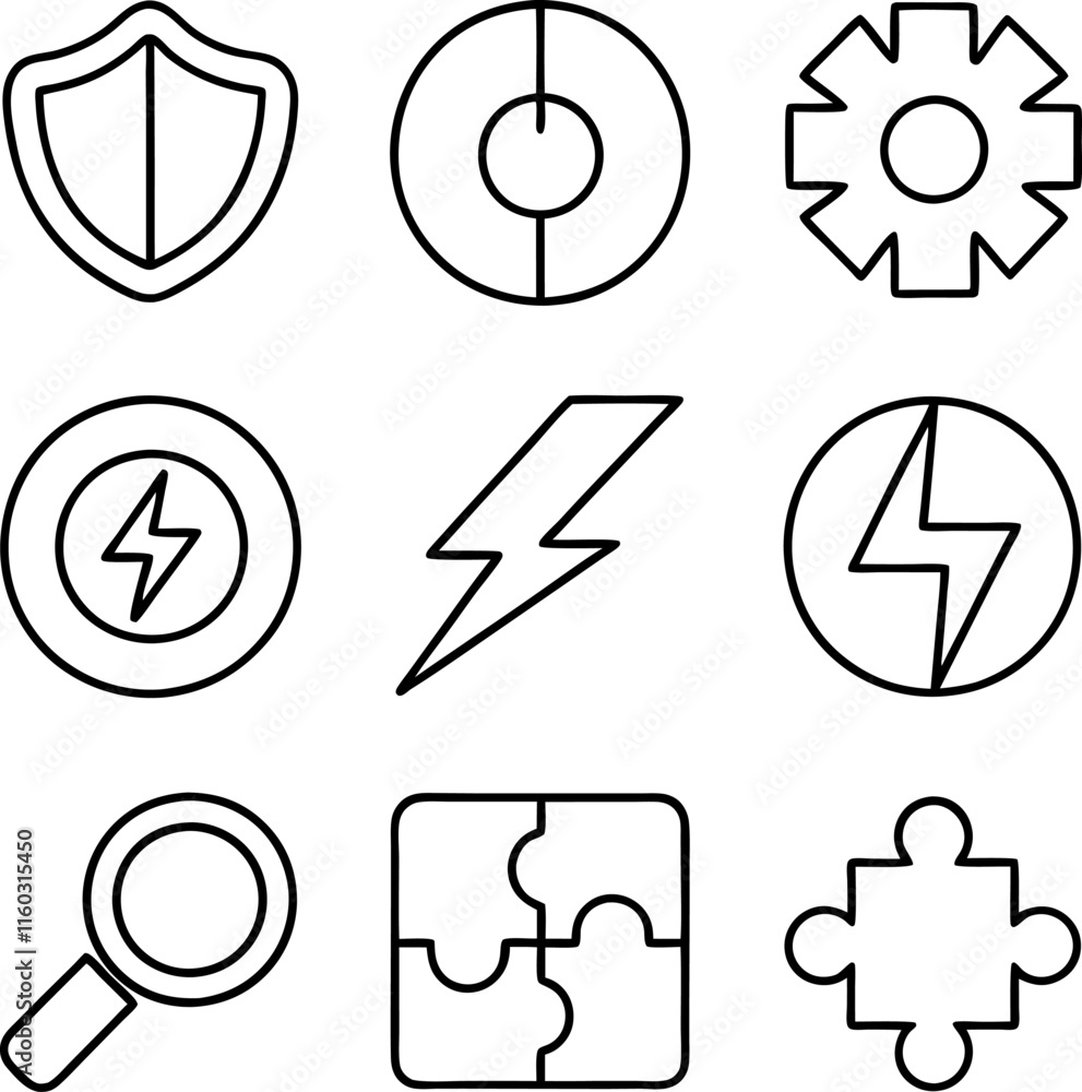 Fototapeta premium Security, Energy, Performance, Optimization, and Solution Icons Set