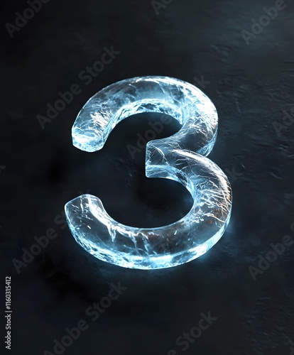 Wallpaper Mural Glowing Glass Number Three on Dark Background with Soft Lighting Effects Torontodigital.ca