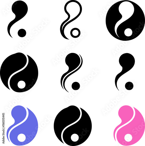 Yin Yang Symbol Variations Design, Abstract, Graphics, Icons, Set
