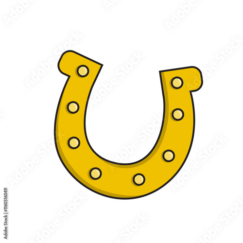 A simple cartoon illustration of a golden horseshoe. This image is commonly associated with good luck, fortune, and protection. It's a minimalistic design for Irish traditions and St. Patrick's Day.