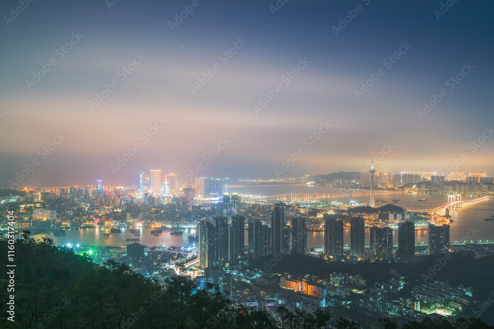 Overlooking the panoramic view and night scenery of Macau, China on July 26, 2024 Overlooking the panoramic view and night scenery of Macau, China on July 26, 2024