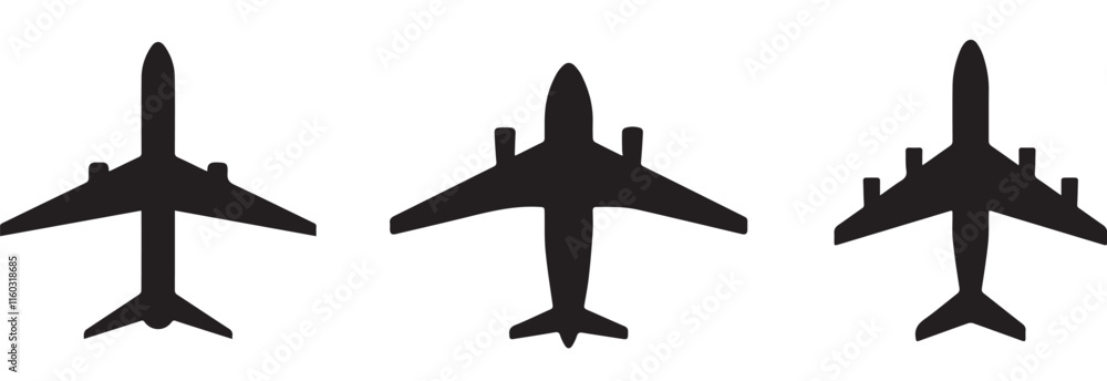 Airplane icon vector. Plane icon set. Simple airplane illustration. Plane icon collection. Airplane, Airplane icon vector. Plane icon set. Simple airplane illustration. Plane icon collection. Airplane,