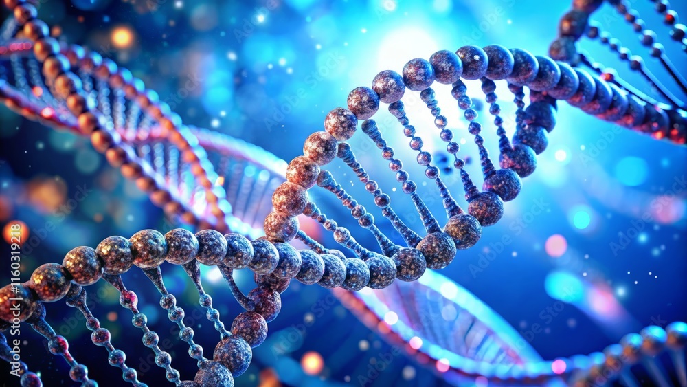 Microscopic DNA Strand: Blue Background Wide Angle Image Microscopic DNA Strand: Blue Background Wide Angle Image