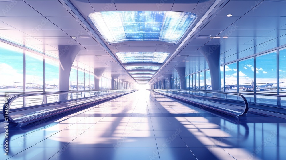A futuristic airport terminal with floating walkways, holographic displays, and expansive glass ceilings A futuristic airport terminal with floating walkways, holographic displays, and expansive glass ceilings