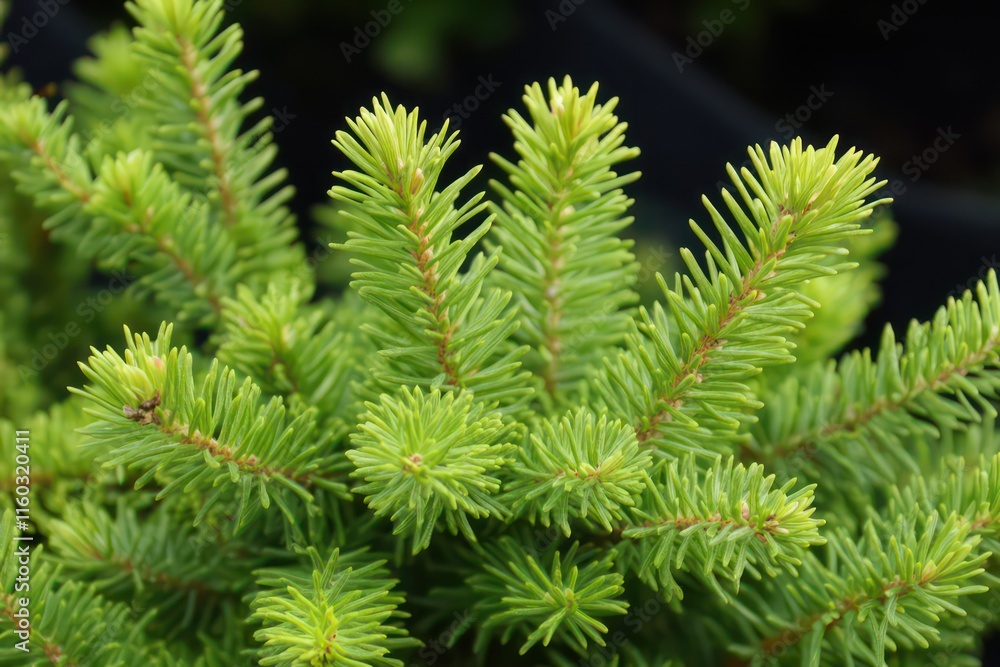 A closeup of delicate spruce branch tips with fresh spring growth in a serene forest setting. A closeup of delicate spruce branch tips with fresh spring growth in a serene forest setting.
