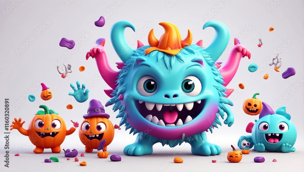 A Fun 3D Set of Happy Halloween Monsters for Festive Celebrations A Fun 3D Set of Happy Halloween Monsters for Festive Celebrations