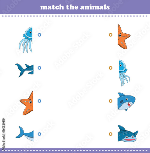 Match halves of cute cartoon wildlife animals. Logical game for kids