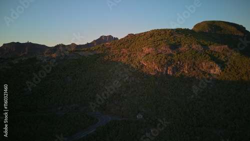 Scenic Landscape of Mountain Range at Golden Hour Sunset