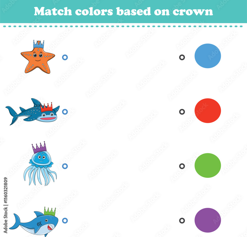 Fototapeta premium Match the color of the animal's crown. Educational game for color recognition