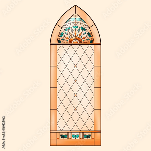 Christian arch frame. Church glass window. Warm mesh colors.