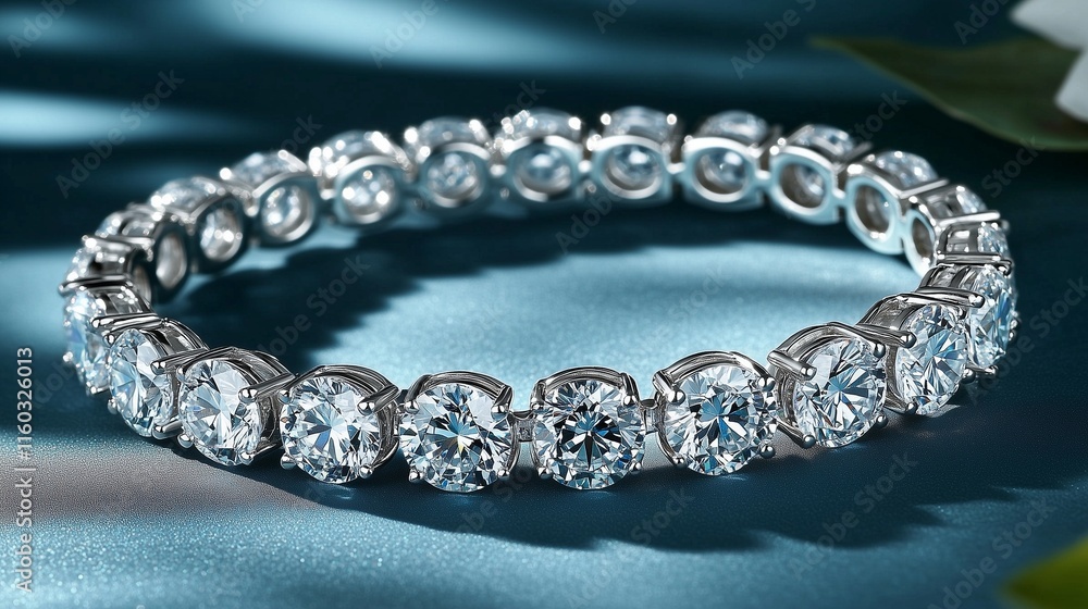 A classic tennis bracelet with sparkling cubic zirconia, displayed elegantly on white. A classic tennis bracelet with sparkling cubic zirconia, displayed elegantly on white.