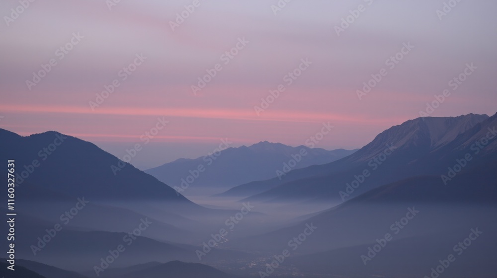 Obraz premium Scenic mountain sunrise with pink and blue sky