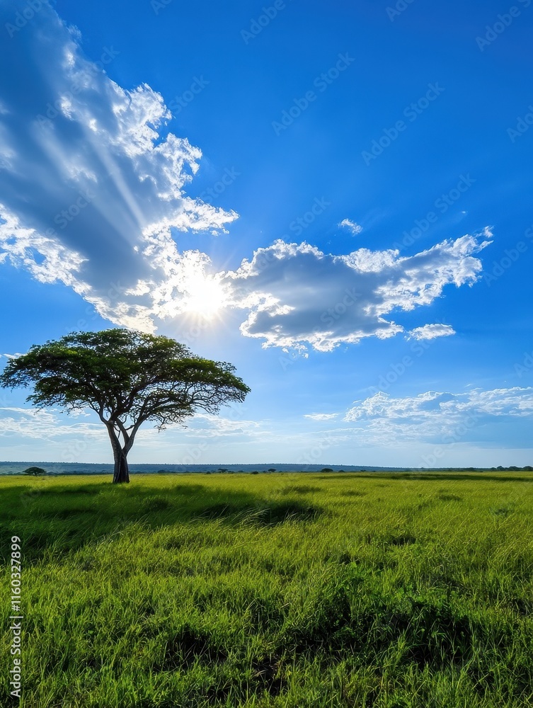 Sunny landscape with isolated tree open field nature photography vibrant sky wide angle serenity and peace Sunny landscape with isolated tree open field nature photography vibrant sky wide angle serenity and peace