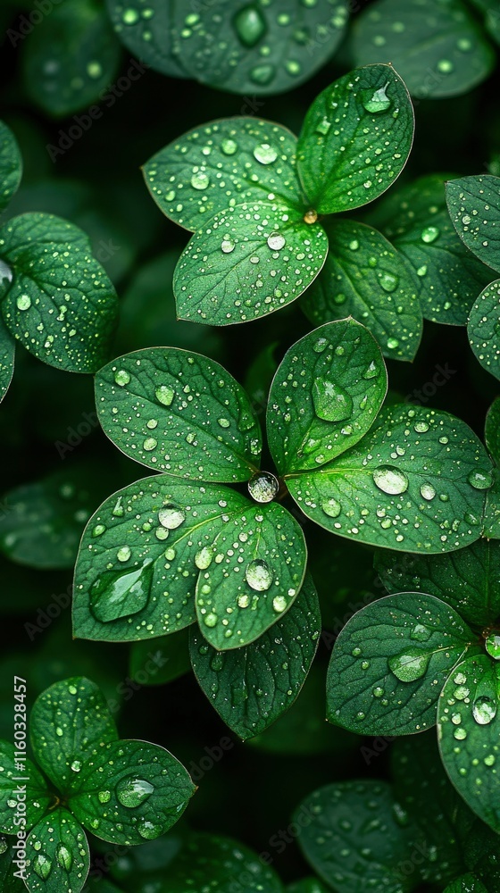 Lush Green Leaves with Dew Drops - Close-Up Nature Photography Lush Green Leaves with Dew Drops - Close-Up Nature Photography