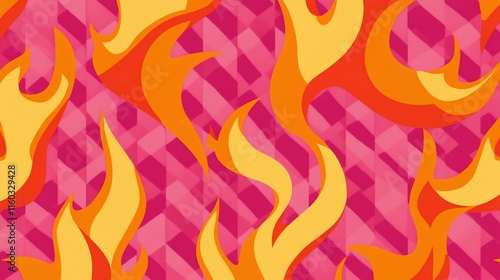 Abstract fiery pattern on pink geometric background.