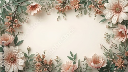 Soft pastel floral frame with beige and green tones.
