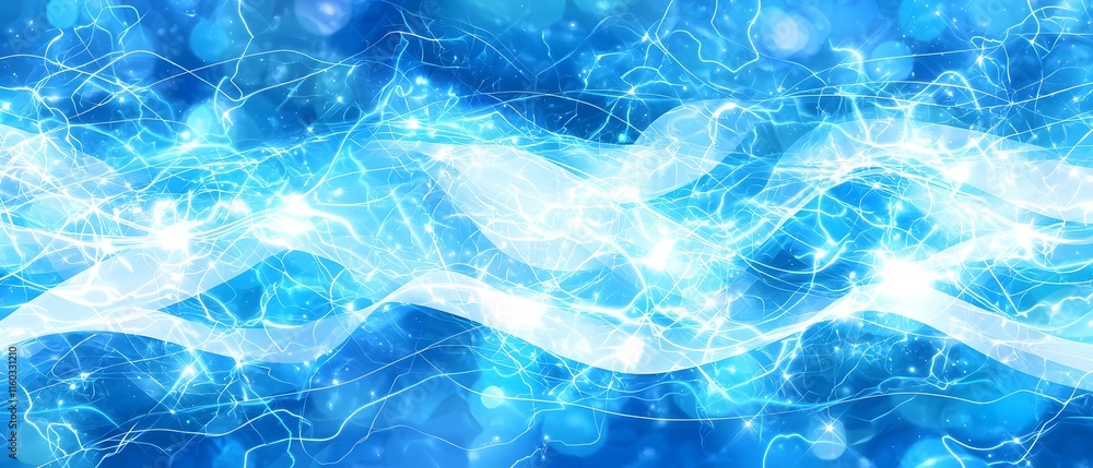 Fototapeta premium A blue wave with white lines and dots