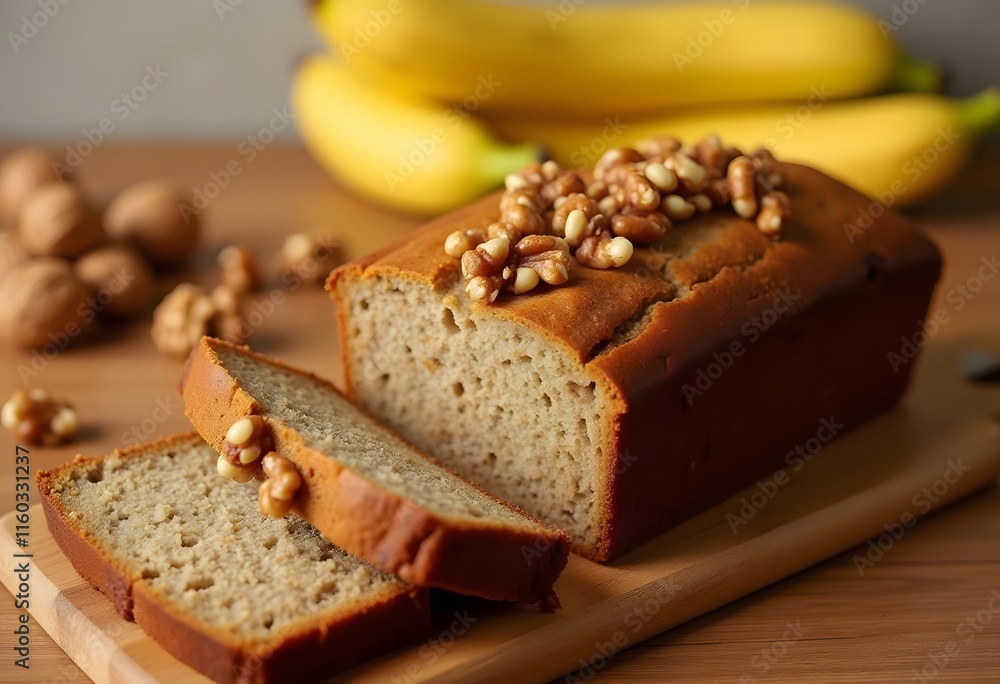 Delicious banana bread with walnuts and oats. Closeup view of Sliced Banana Bread
Delicious banana bread with walnuts and oats. Closeup view of Sliced Banana Bread