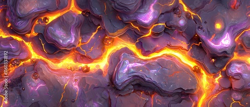 A lava rock with orange and purple lava