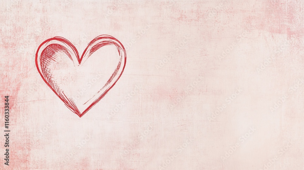 A simple red heart illustration on a soft pink background, conveying love and affection.