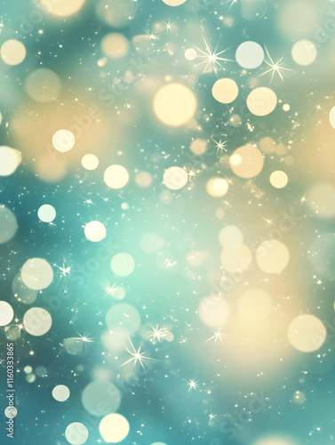 Abstract Blur of Festive Bokeh Lights in Blue and Gold with Star Accents : Generative AI