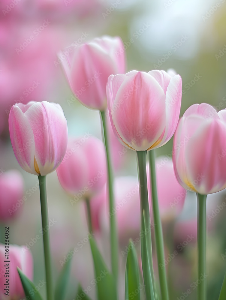 Delicate Pink Tulips in Bloom with Soft Focus and Natural Sunlight in a Spring Garden Setting : Generative AI Delicate Pink Tulips in Bloom with Soft Focus and Natural Sunlight in a Spring Garden Setting : Generative AI