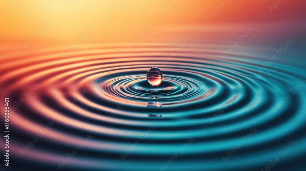 A serene close-up of a water droplet creating ripples on a colorful surface, reflecting the warm hues of sunset. A serene close-up of a water droplet creating ripples on a colorful surface, reflecting the warm hues of sunset.