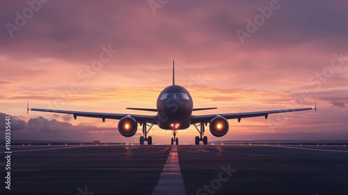 A silhouette of an airplane on a runway against a stunning sunset, showcasing vibrant colors and a sense of adventure. photo