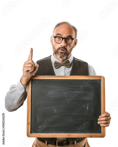 Professor Holding a Chalkboard Isolated on Transparent Background