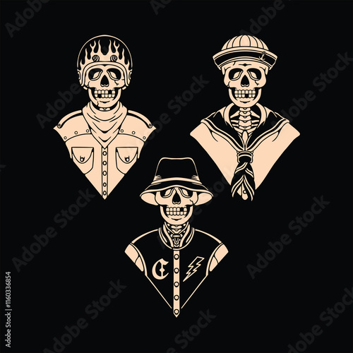 skull traditional tattoo set design