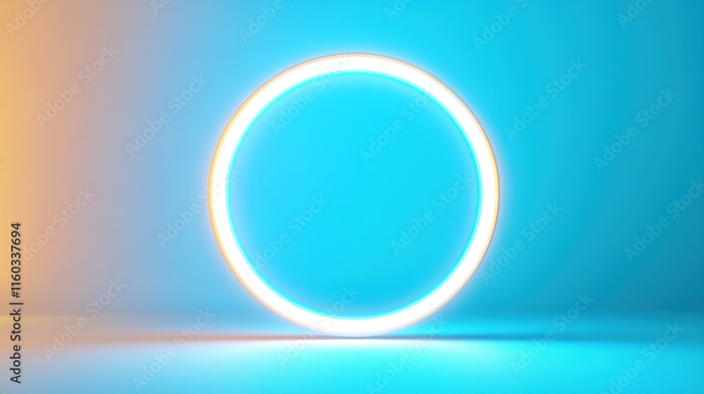 Obraz premium Glowing neon circle on blue background.