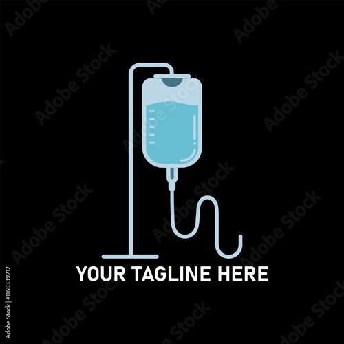 IV fluid bag icon with editable tagline on black background for medical and healthcare concept